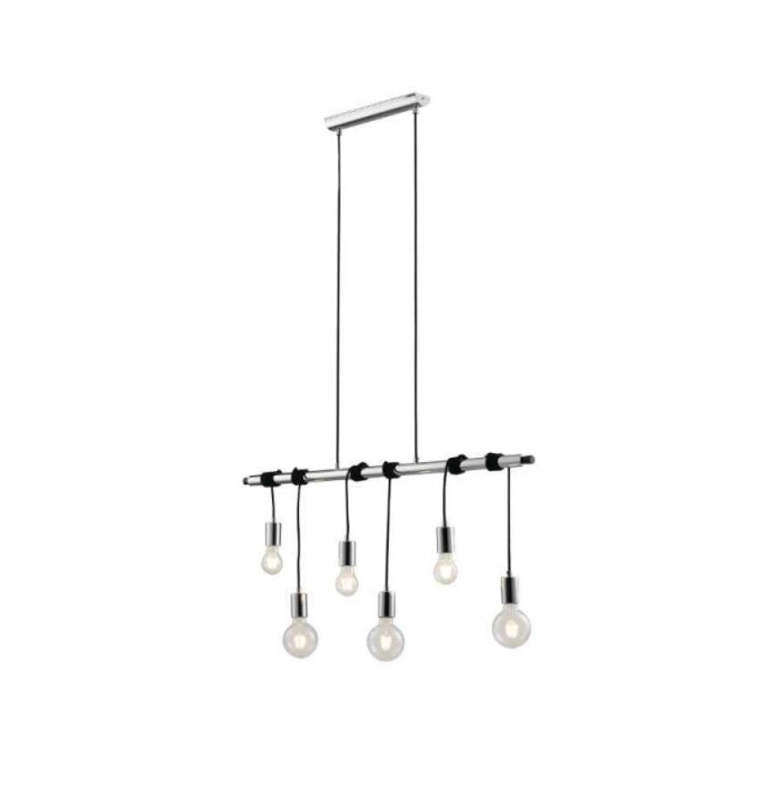 Sospensione 6 luci in metallo cromato cavo in tessuto nero 6XE27 non incl. ADMIRAL Sospensione 6 luci in metallo cromato cavo in tessuto nero 6XE27 non incl. ADMIRAL